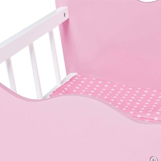 Pinolino cuna muñecas madera rosa juego
