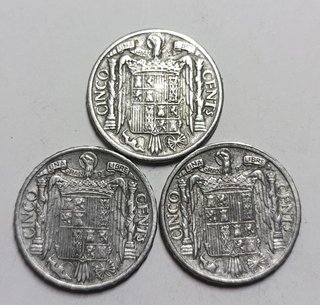 Lote 3 monedas 5 céntimos F.Franco (1940>1945)