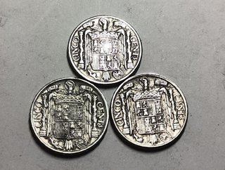 Lote 3 monedas 5 céntimos F.Franco (1940>1945)