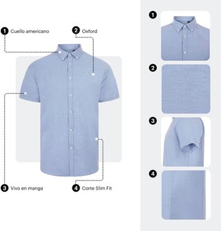Camisa Oxford Manga Corta Hombre Casual