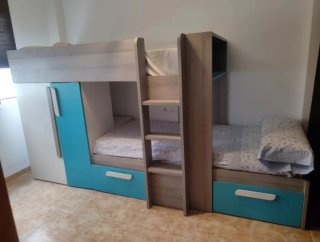 Cama tren juvenil con armario y cajones