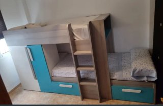 Cama tren juvenil con armario y cajones