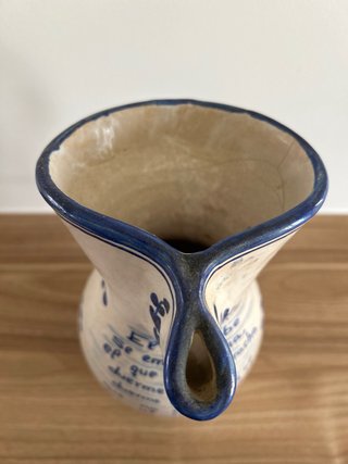 Jarrón Cerámica Blanco y Azul Flores
