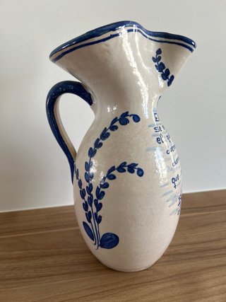 Jarrón Cerámica Blanco y Azul Flores