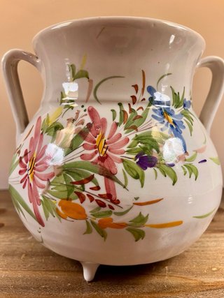 Macetero artesanal floral loza murciana años 60
