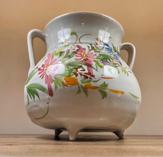 Macetero artesanal floral loza murciana años 60