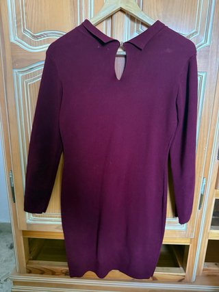 Vestido punto burdeos con encaje