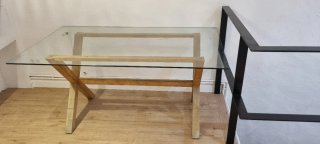 Mesa comedor cristal y madera 1.60cm × 90cm