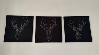 Set 3 Cuadros Ciervo Geométrico Negro 56x56 + otro