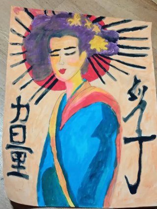 Pintura Acrílica Geisha Japonesa