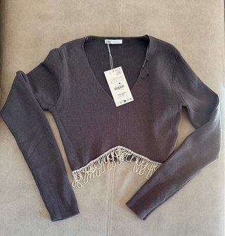 Jersey Zara gris con pedrería Talla L