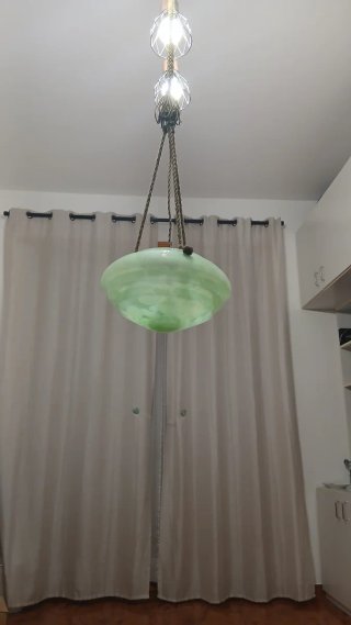 Lampadario Art Decò Vetro Murano Verde Oro
