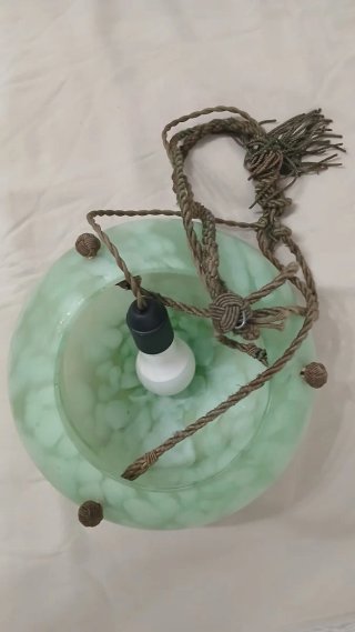 Lampadario Art Decò Vetro Murano Verde Oro