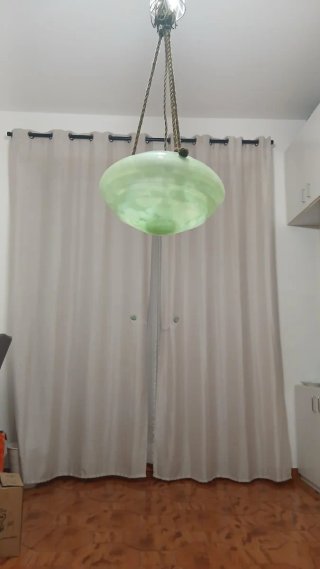Lampadario Art Decò Vetro Murano Verde Oro