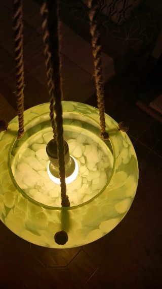 Lampadario Art Decò Vetro Murano Verde Oro