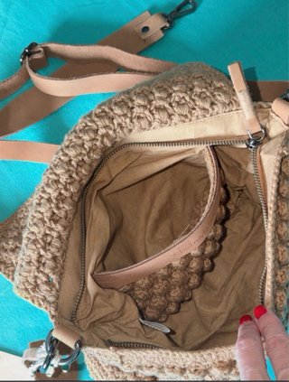 Bolso Biba Crochet y Cuero Beige/Marrón
