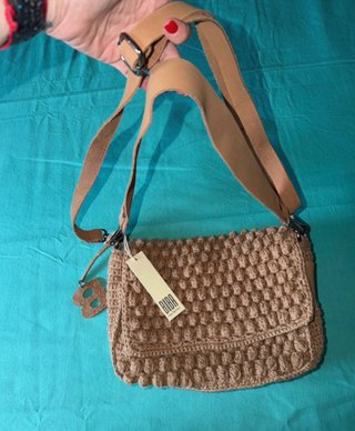 Bolso Biba Crochet y Cuero Beige/Marrón