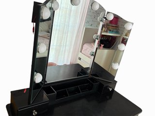 Tocador negro con espejo LED y taburete