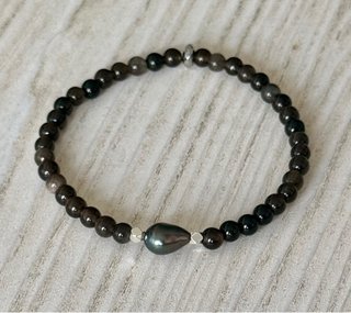 Pulsera Obsidiana y Perla Negra