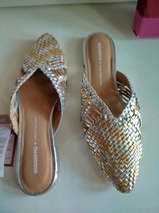 Mules donna Gioseppo pelle intrecciata oro/argento