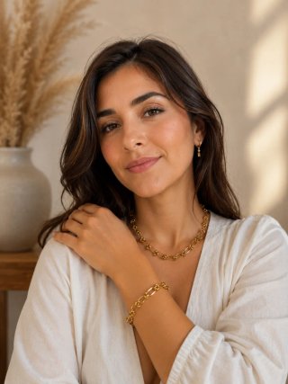 Conjunto collar y pulsera eslabones dorados