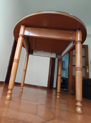 Mesa redonda madera y cristal