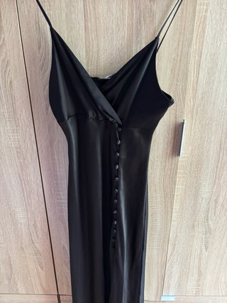 Vestido Lencero Zara Satén Negro Talla XS