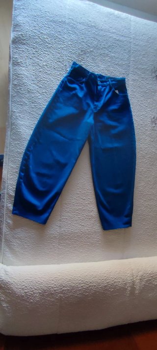 Pantalón Zara Tapered Tiro Alto Azul