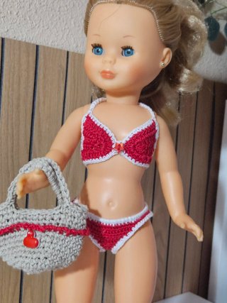 Bikini Nancy Crochet Rojo y Beige