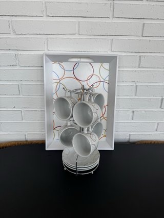 Juego de tazas de café vintage con bandeja