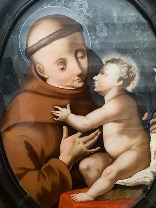 San Antonio y Niño Jesús, cuadro religioso antiguo