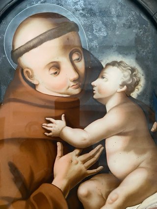 San Antonio y Niño Jesús, cuadro religioso antiguo