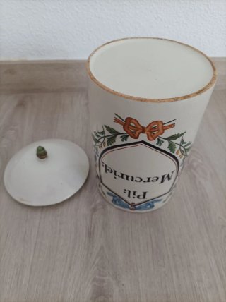 Tarro antiguo cerámica esmaltada Pil: Mercuriel