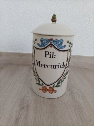 Tarro antiguo cerámica esmaltada Pil: Mercuriel