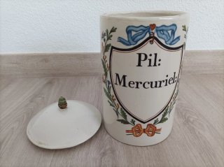 Tarro antiguo cerámica esmaltada Pil: Mercuriel