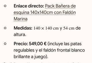 Bañera Esquinera Blanca 1'40x1'40
