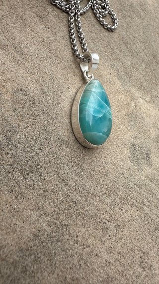 Colgante Plata Ley y Larimar Azul con cadena