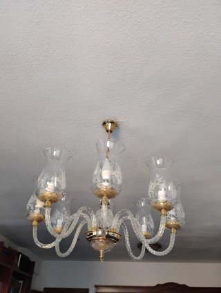 Lámpara de salón de cristal y metal