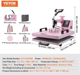 Máquina de Calor VEVOR 8 en 1 Rosa