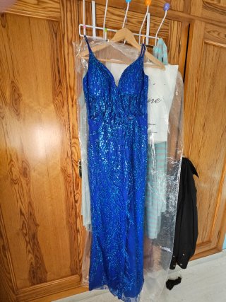 Vestido fiesta largo sirena azul lentejuelas