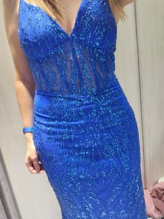 Vestido fiesta largo sirena azul lentejuelas