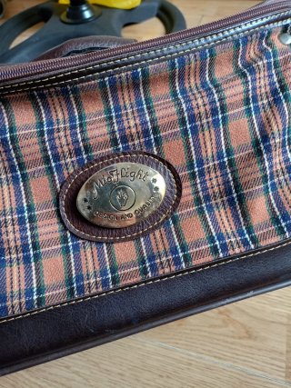Neceser vintage cuadros marrón multicolor