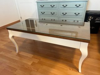 Mesa de centro elevable clásica madera y cristal