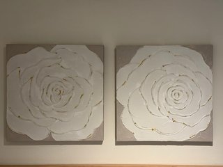 2 Lienzos Flores Blancas Doradas 60x60