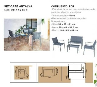 Conjunto Terraza 2 Sillas 1 Banco Mesa