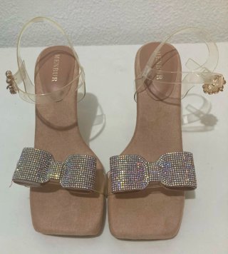 Sandalias MENBUR Talla 37 Piel Rosa y Plata