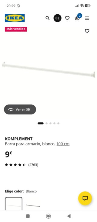 Barra armario Komplement 100cm Blanco IKEA