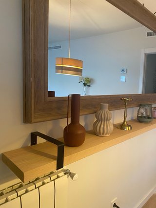 Espejo y estanteria de madera horizontal grande
