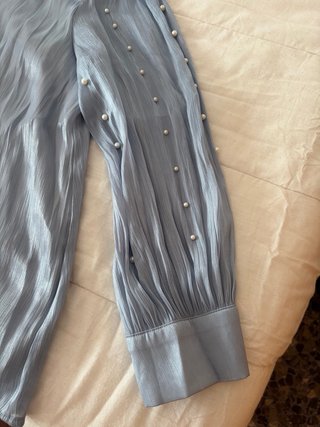 Camisa elegante perlas azul Talla 2XL