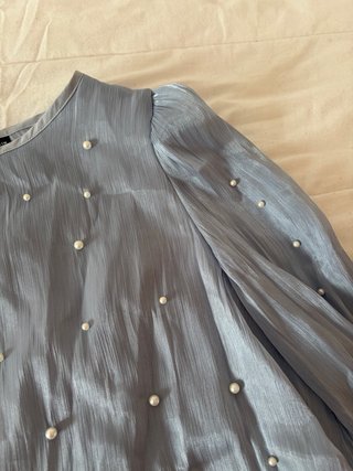 Camisa elegante perlas azul Talla 2XL